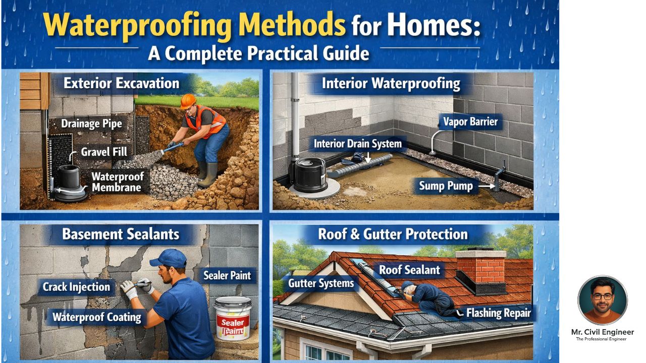 Waterproofing methods for homes including terrace, bathroom, walls and basement protection